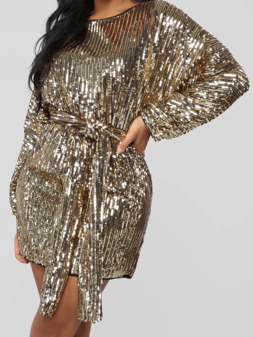Fashion Nova Gold Sequin Mini Dress with Belt